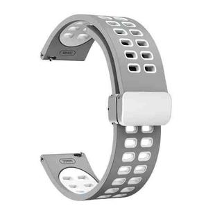 22mm Double-row Hole Folding Silver Buckle Two-color Silicone Watch Band(Grey White)