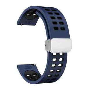 22mm Double-row Hole Folding Silver Buckle Two-color Silicone Watch Band(Midnight Blue Black)