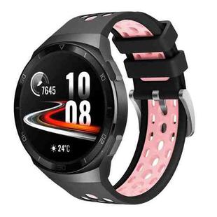 For Huawei Watch GT 2e Two Color Round Hole Silicone Watch Band(Balck Light Pink)