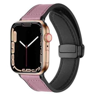 Magnetic Folding Silicone Leather Watch Band For Apple Watch Series 8&7 41mm / SE 2&6&SE&5&4 40mm / 3&2&1 38mm (Rose Pink)
