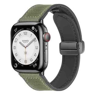 Magnetic Folding Silicone Leather Watch Band For Apple Watch Ultra 49mm / Series 8&7 45mm / SE 2&6&SE&5&4 44mm / 3&2&1 42mm (Army Green)