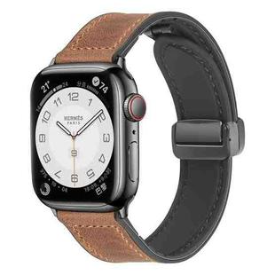 Magnetic Folding Silicone Leather Watch Band For Apple Watch Ultra 49mm / Series 8&7 45mm / SE 2&6&SE&5&4 44mm / 3&2&1 42mm (Dark Brown)