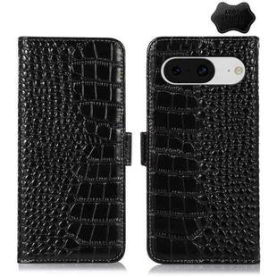 For Google Pixel 8 Crocodile Top Layer Cowhide Leather Phone Case(Black)