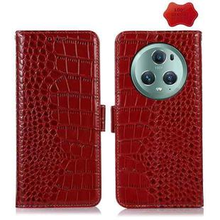 For Honor Magic5 Pro Crocodile Top Layer Cowhide Leather Phone Case(Red)