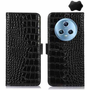 For Honor Magic5 Crocodile Top Layer Cowhide Leather Phone Case(Black)