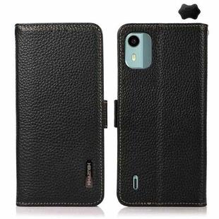 For Nokia C12 4G KHAZNEH Side-Magnetic Litchi Genuine Leather RFID Phone Case(Black)