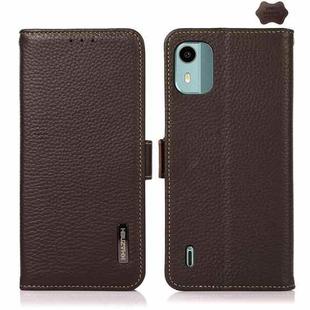 For Nokia C12 4G KHAZNEH Side-Magnetic Litchi Genuine Leather RFID Phone Case(Brown)