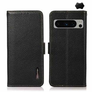 For Google Pixel 8 Pro KHAZNEH Side-Magnetic Litchi Genuine Leather RFID Phone Case(Black)