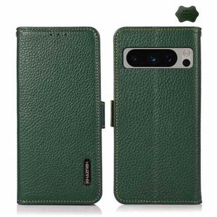 For Google Pixel 8 Pro KHAZNEH Side-Magnetic Litchi Genuine Leather RFID Phone Case(Green)