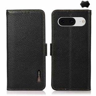 For Google Pixel 8 KHAZNEH Side-Magnetic Litchi Genuine Leather RFID Phone Case(Black)