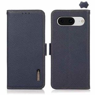 For Google Pixel 8 KHAZNEH Side-Magnetic Litchi Genuine Leather RFID Phone Case(Blue)