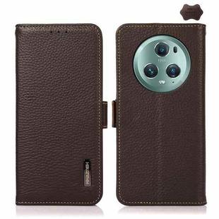 For Honor Magic5 Pro KHAZNEH Side-Magnetic Litchi Genuine Leather RFID Phone Case(Brown)