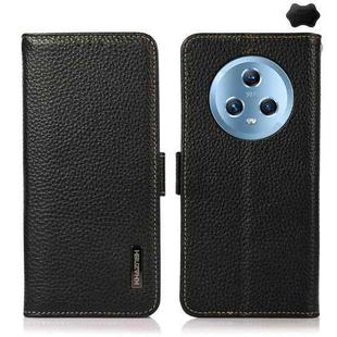 For Honor Magic5 KHAZNEH Side-Magnetic Litchi Genuine Leather RFID Phone Case(Black)