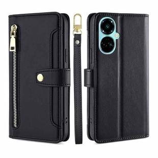 For Tecno Camon 19 / 19 Pro Sheep Texture Cross-body Zipper Wallet Leather Phone Case(Black)