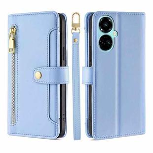 For Tecno Camon 19 / 19 Pro Sheep Texture Cross-body Zipper Wallet Leather Phone Case(Blue)