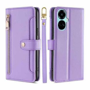 For Tecno Camon 19 / 19 Pro Sheep Texture Cross-body Zipper Wallet Leather Phone Case(Purple)