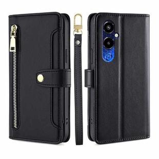 For Tecno Pova 4 Pro Sheep Texture Cross-body Zipper Wallet Leather Phone Case(Black)