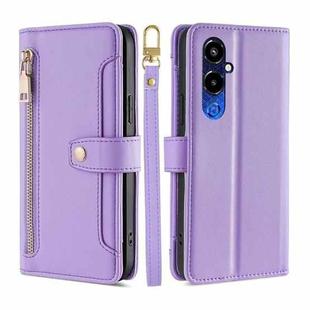 For Tecno Pova 4 Pro Sheep Texture Cross-body Zipper Wallet Leather Phone Case(Purple)