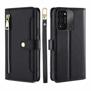For Tecno Spark 8C Sheep Texture Cross-body Zipper Wallet Leather Phone Case(Black)