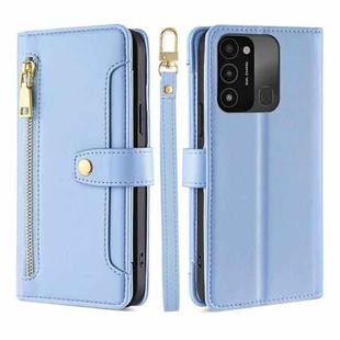 For Tecno Spark 8C Sheep Texture Cross-body Zipper Wallet Leather Phone Case(Blue)