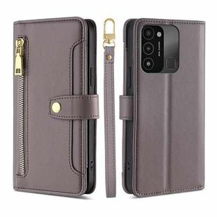 For Tecno Spark 8C Sheep Texture Cross-body Zipper Wallet Leather Phone Case(Grey)