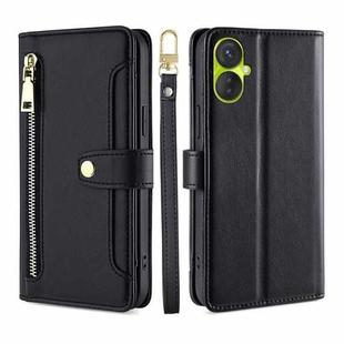 For Tecno Spark 9 Sheep Texture Cross-body Zipper Wallet Leather Phone Case(Black)