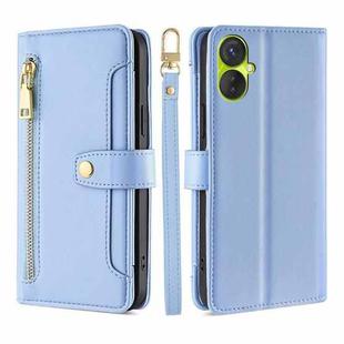 For Tecno Spark 9 Sheep Texture Cross-body Zipper Wallet Leather Phone Case(Blue)