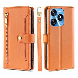 For Tecno Spark 10 4G Sheep Texture Cross-body Zipper Wallet Leather Phone Case(Orange)