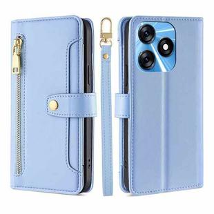 For Tecno Spark 10 4G Sheep Texture Cross-body Zipper Wallet Leather Phone Case(Blue)