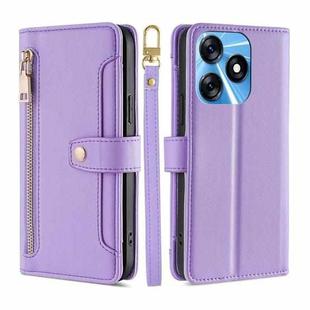 For Tecno Spark 10 4G Sheep Texture Cross-body Zipper Wallet Leather Phone Case(Purple)
