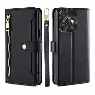 For Tecno Spark 10C Sheep Texture Cross-body Zipper Wallet Leather Phone Case(Black)