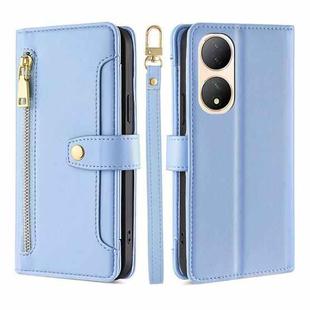 For vivo Y100 5G Sheep Texture Cross-body Zipper Wallet Leather Phone Case(Blue)