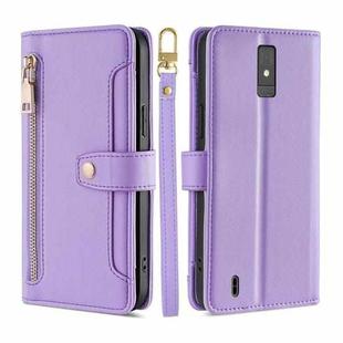 For ZTE Blade A32 Sheep Texture Cross-body Zipper Wallet Leather Phone Case(Purple)