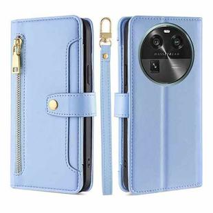 For OPPO Find X6 5G Sheep Texture Cross-body Zipper Wallet Leather Phone Case(Blue)