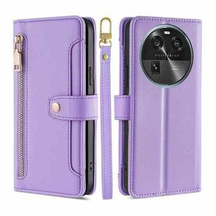 For OPPO Find X6 5G Sheep Texture Cross-body Zipper Wallet Leather Phone Case(Purple)