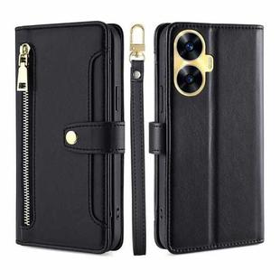 For Realme C55 4G Sheep Texture Cross-body Zipper Wallet Leather Phone Case(Black)