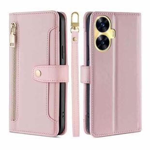 For Realme C55 4G Sheep Texture Cross-body Zipper Wallet Leather Phone Case(Pink)