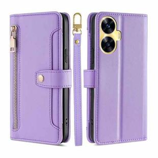 For Realme C55 4G Sheep Texture Cross-body Zipper Wallet Leather Phone Case(Purple)