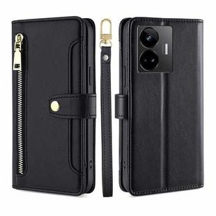 For Realme GT Neo5 Sheep Texture Cross-body Zipper Wallet Leather Phone Case(Black)