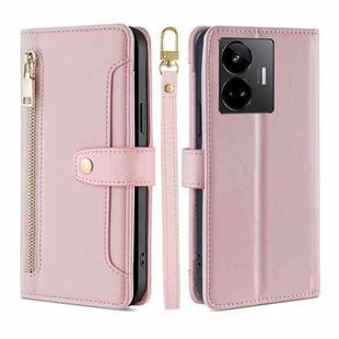 For Realme GT Neo5 Sheep Texture Cross-body Zipper Wallet Leather Phone Case(Pink)