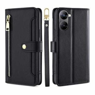 For Realme V30 5G / V30T Sheep Texture Cross-body Zipper Wallet Leather Phone Case(Black)