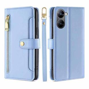 For Realme V30 5G / V30T Sheep Texture Cross-body Zipper Wallet Leather Phone Case(Blue)