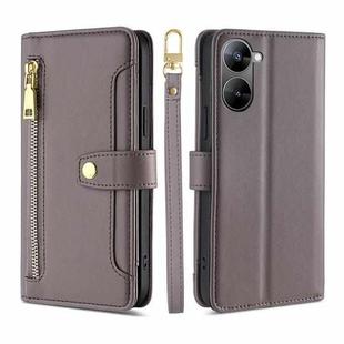 For Realme V30 5G / V30T Sheep Texture Cross-body Zipper Wallet Leather Phone Case(Grey)