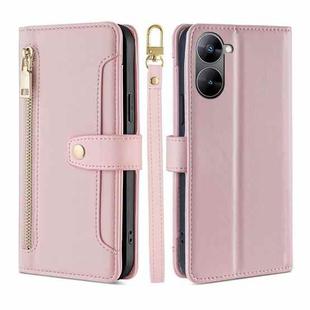 For Realme V30 5G / V30T Sheep Texture Cross-body Zipper Wallet Leather Phone Case(Pink)