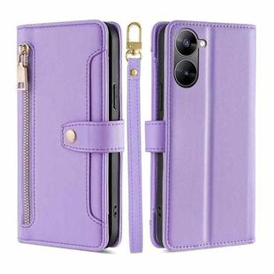 For Realme V30 5G / V30T Sheep Texture Cross-body Zipper Wallet Leather Phone Case(Purple)
