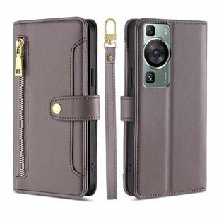 For Huawei P60 / P60 Pro Sheep Texture Cross-body Zipper Wallet Leather Phone Case(Grey)