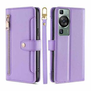 For Huawei P60 / P60 Pro Sheep Texture Cross-body Zipper Wallet Leather Phone Case(Purple)