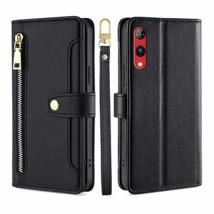 For Rakuten Hand 4G Sheep Texture Cross-body Zipper Wallet Leather Phone Case(Black)