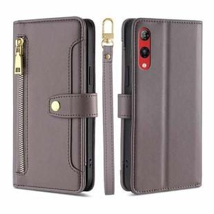 For Rakuten Hand 4G Sheep Texture Cross-body Zipper Wallet Leather Phone Case(Grey)