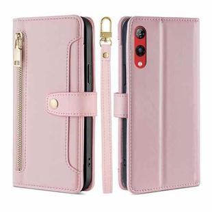 For Rakuten Hand 4G Sheep Texture Cross-body Zipper Wallet Leather Phone Case(Pink)